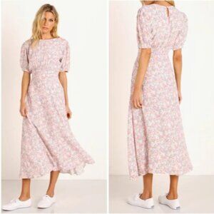 Faithful The Brand Beline Midi Dress Ida Floral Print Pink Yellow Flowy Medium